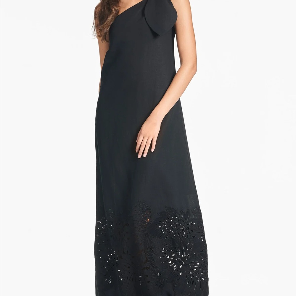 Sachin + Babi Black Sequin Embellished One Shoulder Gown